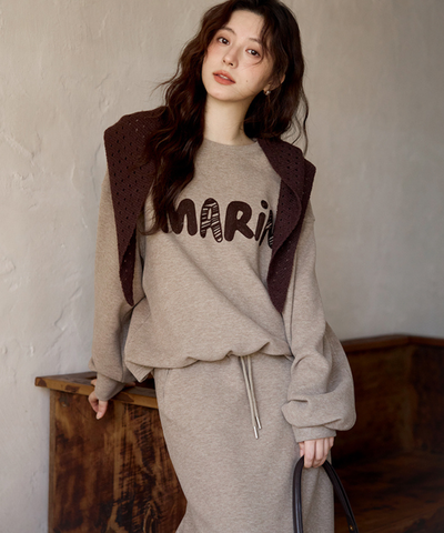 刺繍ロゴスウェット＋ドロストスカート＋フード付きショール 3点セット