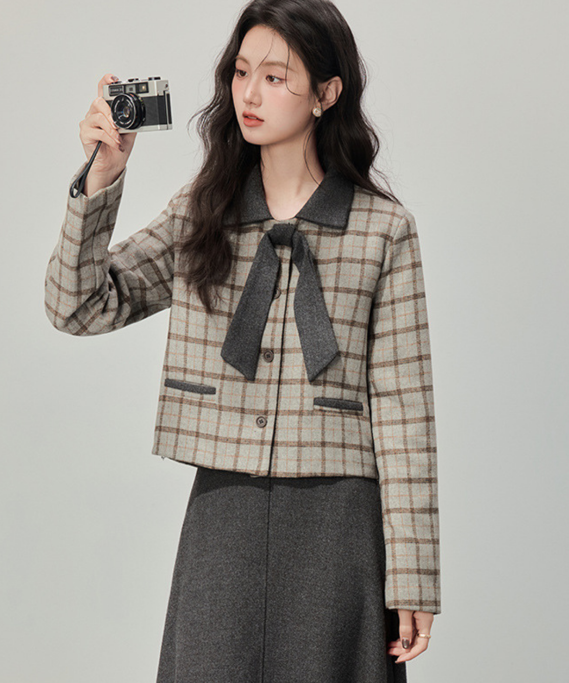 リボンタイチェックジャケット＋スカート 2点セット