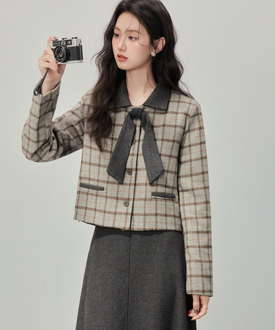 リボンタイチェックジャケット＋スカート 2点セット