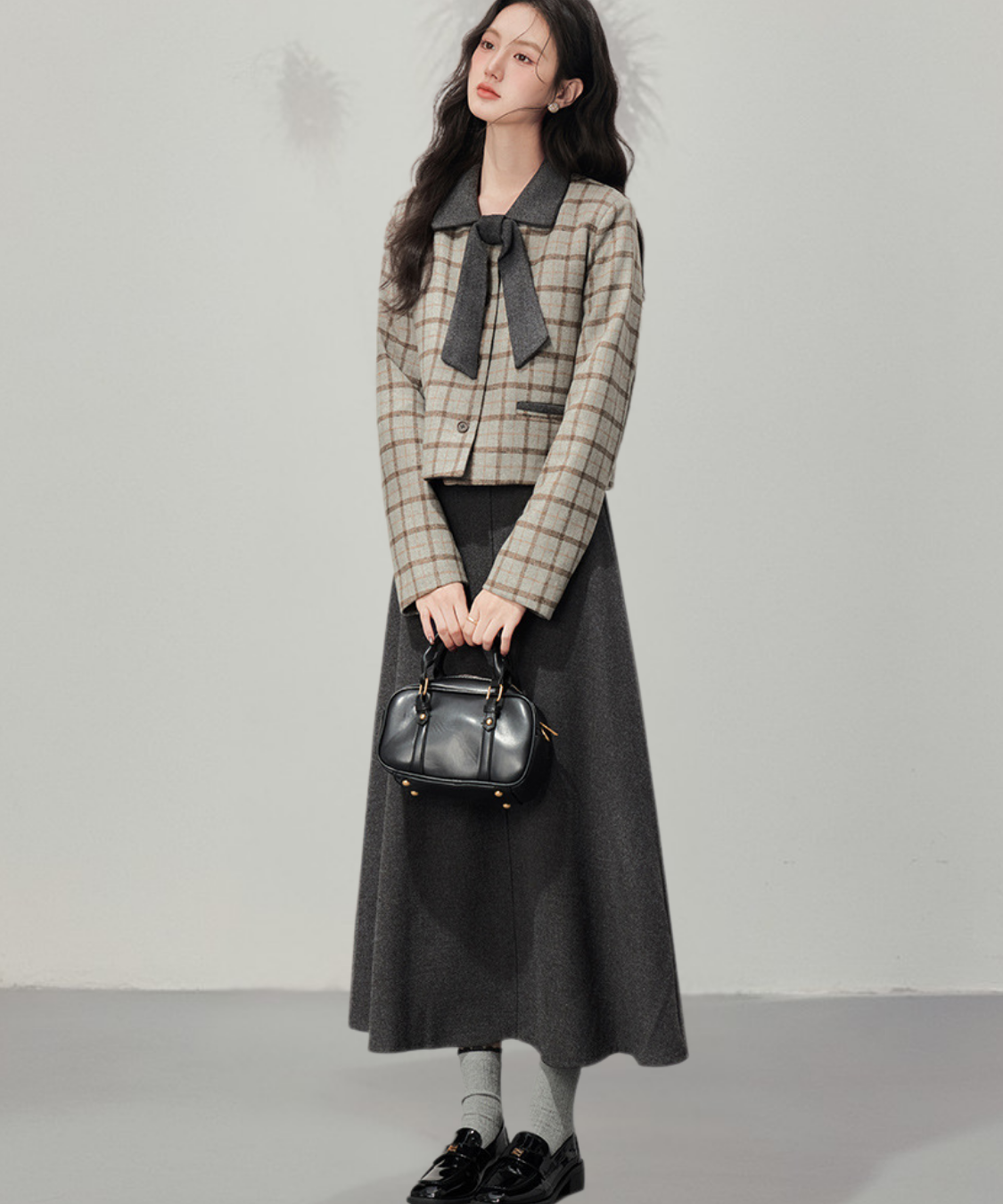 リボンタイチェックジャケット＋スカート 2点セット
