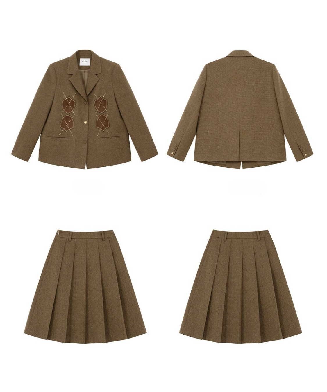 アーガイル刺繍ジャケット＋ボックスプリーツスカート 2点セット