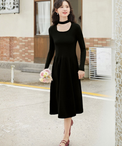 チョーカーデザインリブニットワンピース