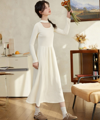 チョーカーデザインリブニットワンピース