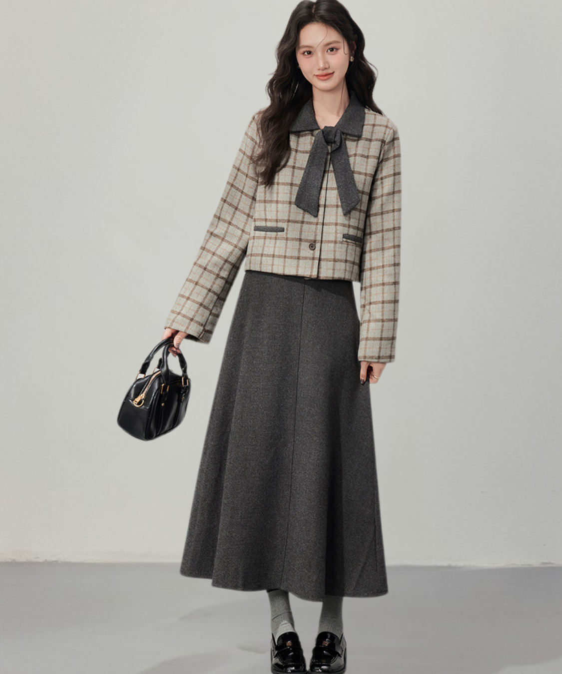 リボンタイチェックジャケット＋スカート 2点セット