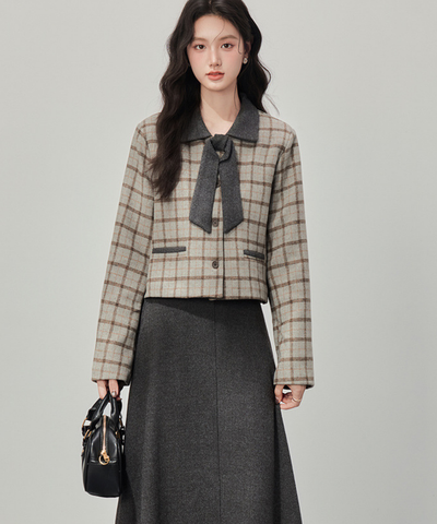 リボンタイチェックジャケット＋スカート 2点セット