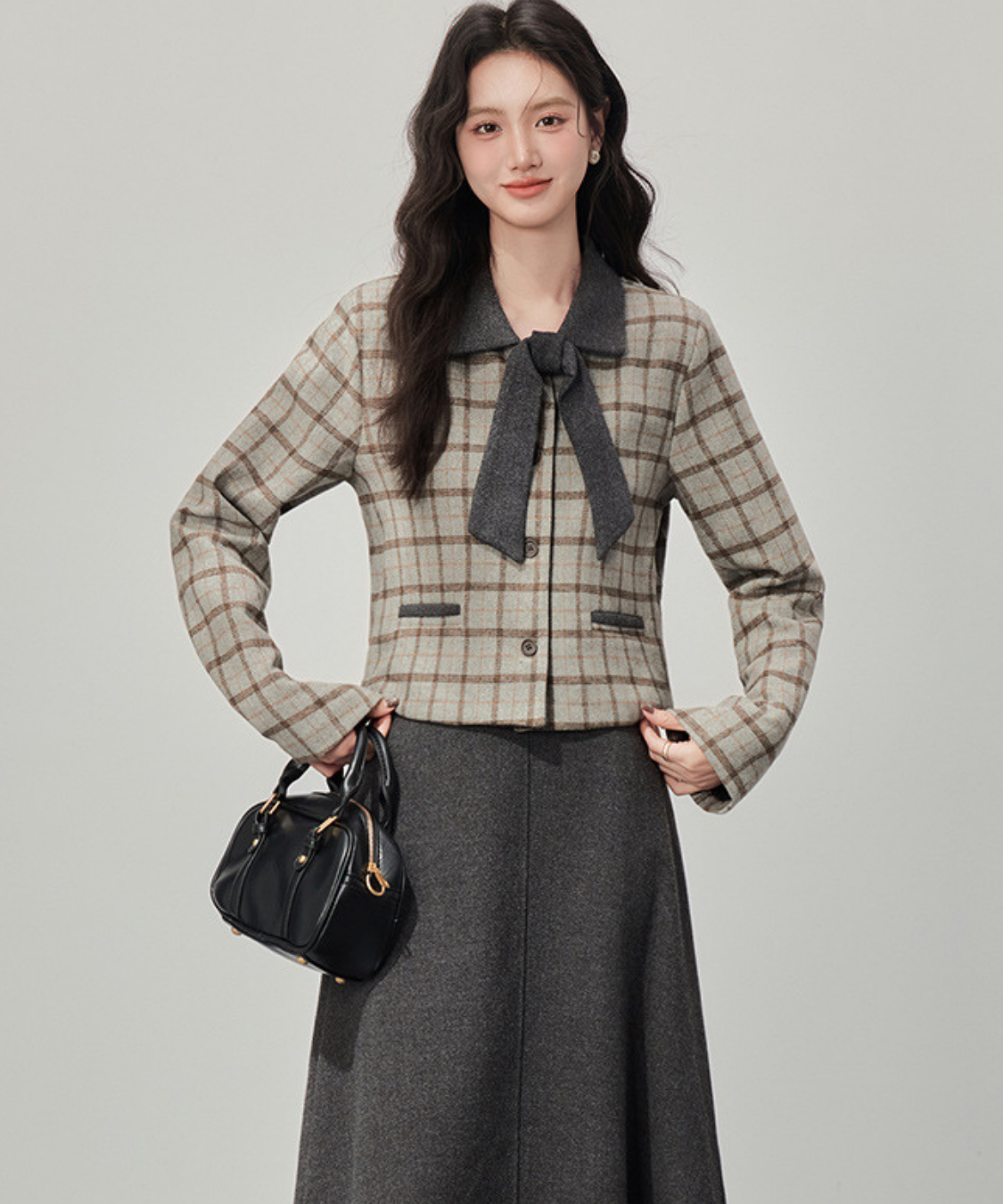 リボンタイチェックジャケット＋スカート 2点セット