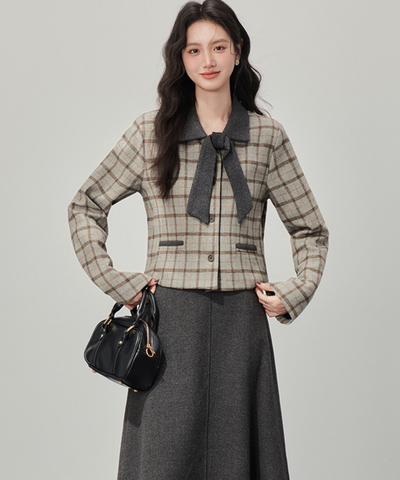 リボンタイチェックジャケット＋スカート 2点セット