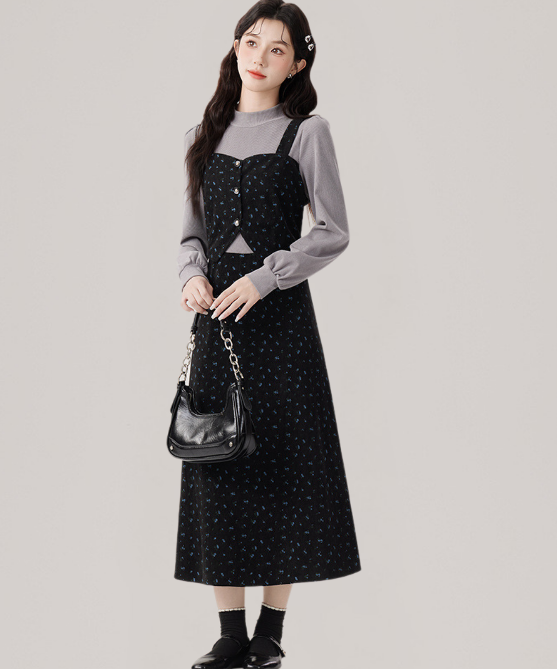 フェイクツーピースビスチェ風小花柄ワンピース – jemiremi（ジェミレミ）