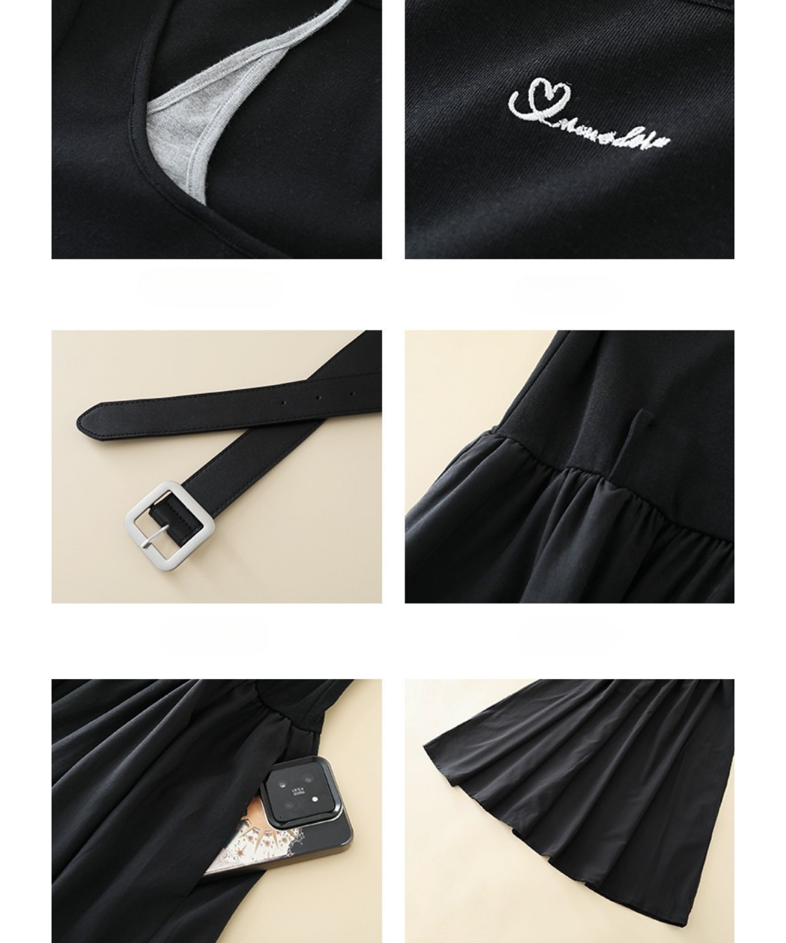 ロゴ刺繍フェイク2ピースウエストベルトワンピース