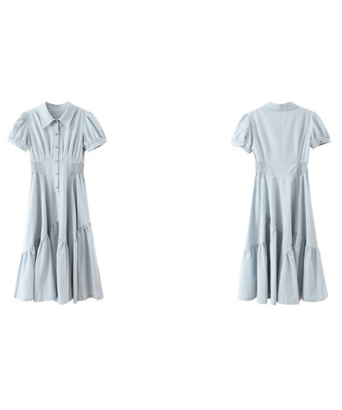 前ボタン付きシャーリングウエストワンピース