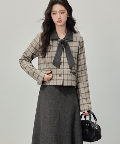 リボンタイチェックジャケット＋スカート 2点セット