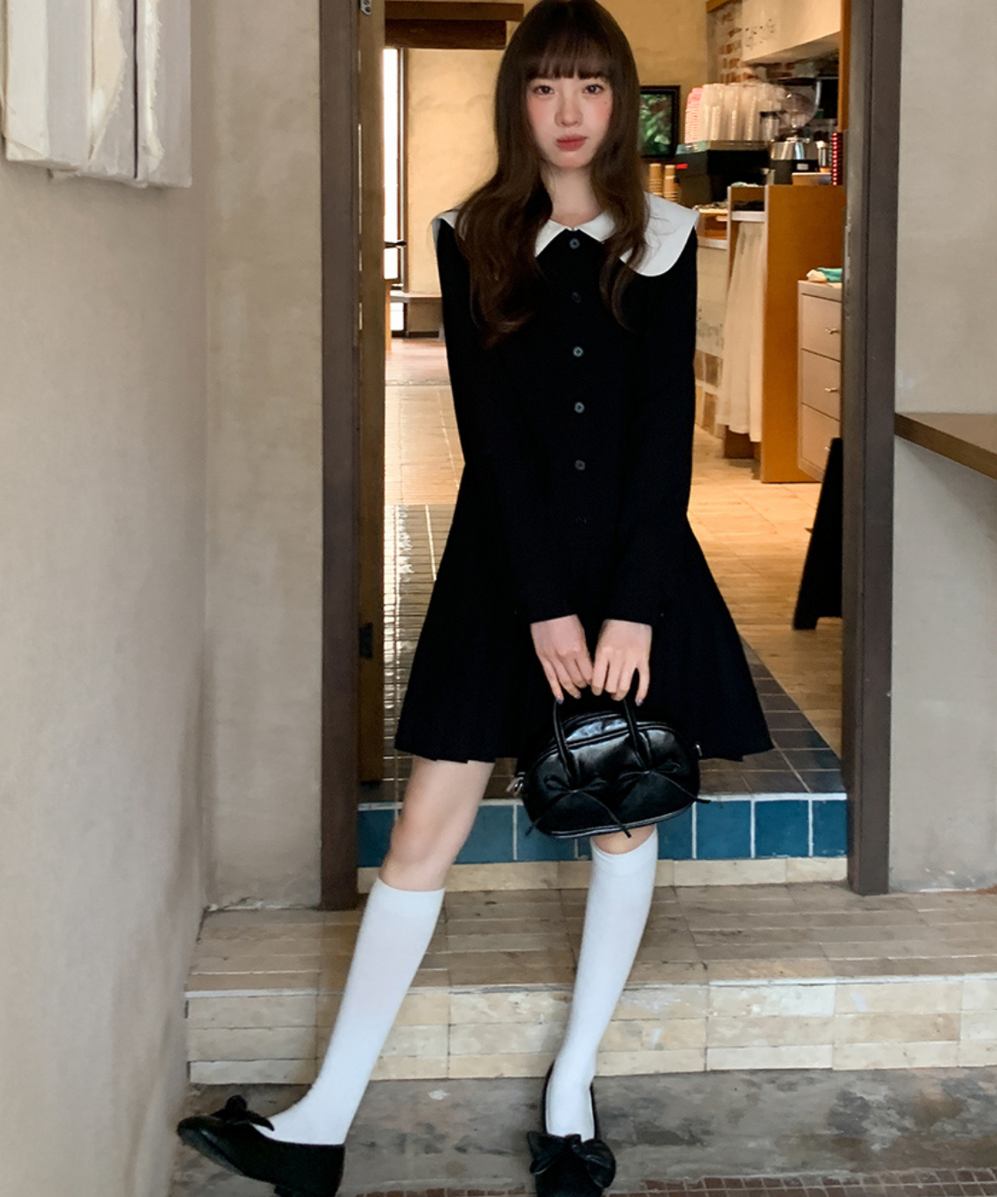 配色セーラーカラープリーツスカートワンピース