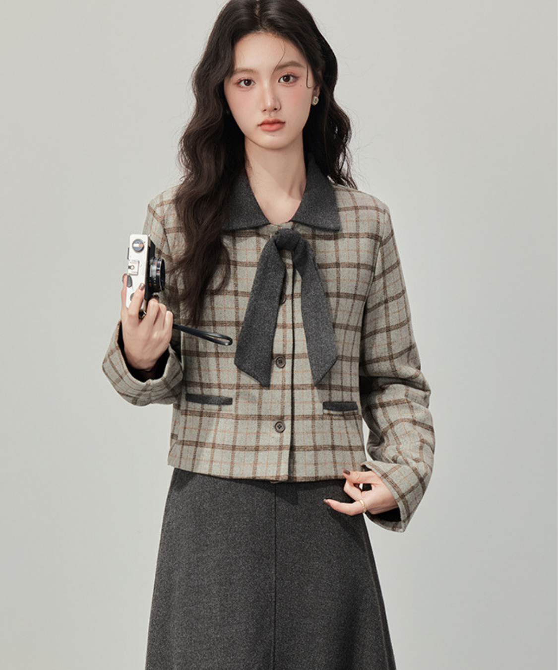 リボンタイチェックジャケット＋スカート 2点セット