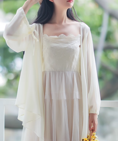 アシンメトリードレープシフォンカーディガン