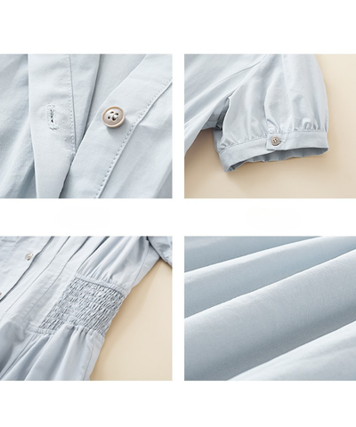 前ボタン付きシャーリングウエストワンピース