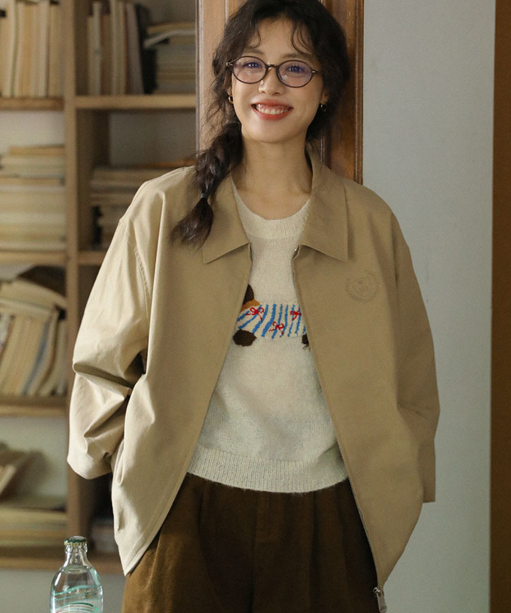 レギュラーカラーオーバーサイズ刺繍ブルゾン – jemiremi（ジェミレミ）