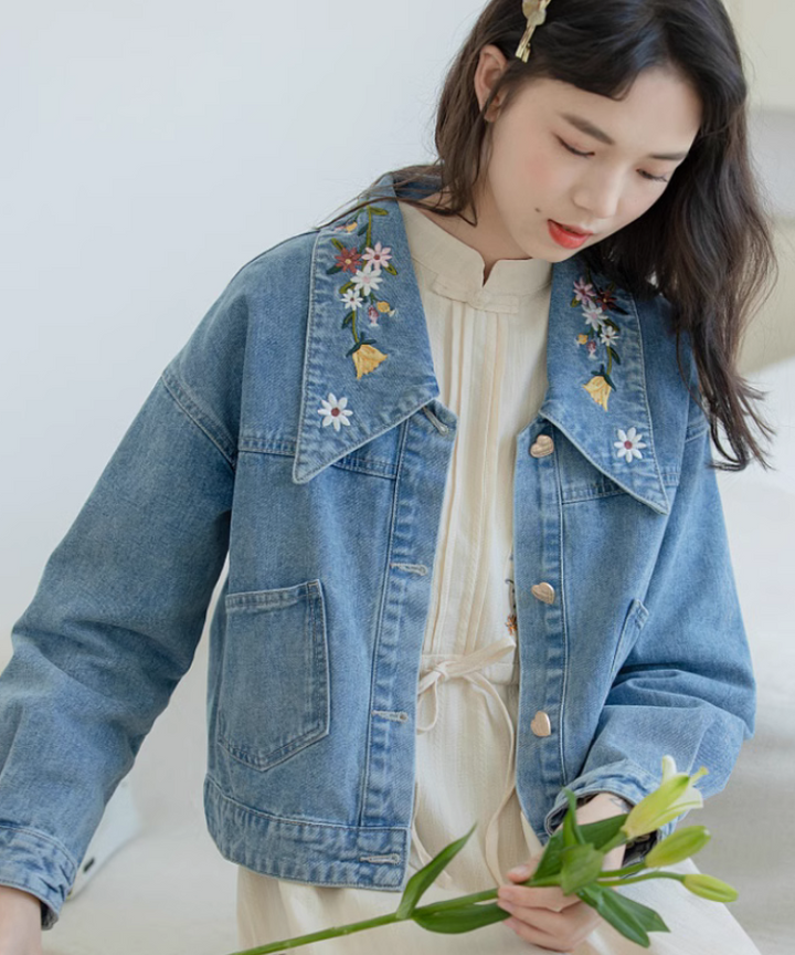 ハートボタンフラワー刺繍デニムジャケット – jemiremi(ジェミレミ) ハートボタンフラワー刺繍デニムジャケット – jemiremi(ジェミレミ)