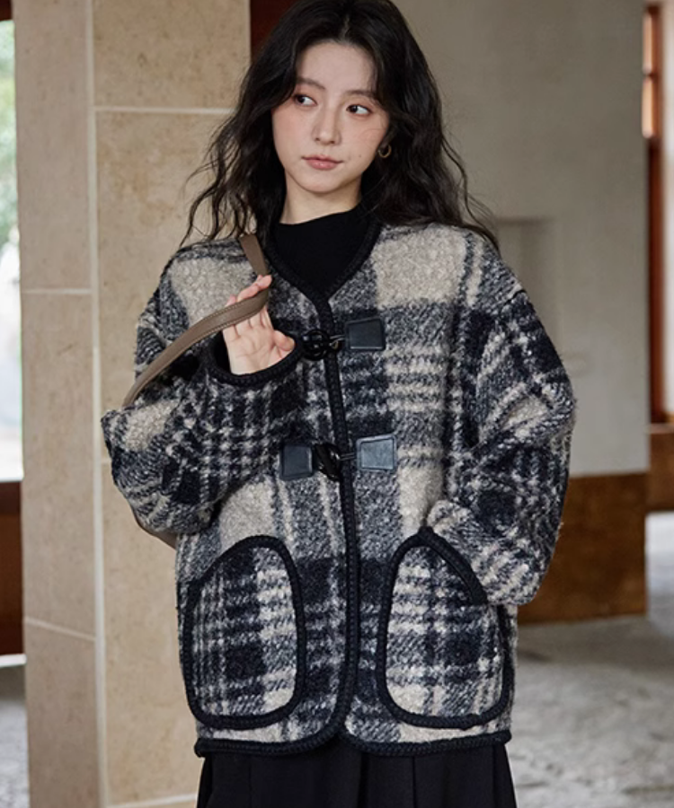 ノーカラーパイピングデザインチェックジャケット – jemiremi