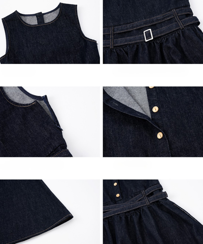 ウエストデザインデニムノースリーブワンピース