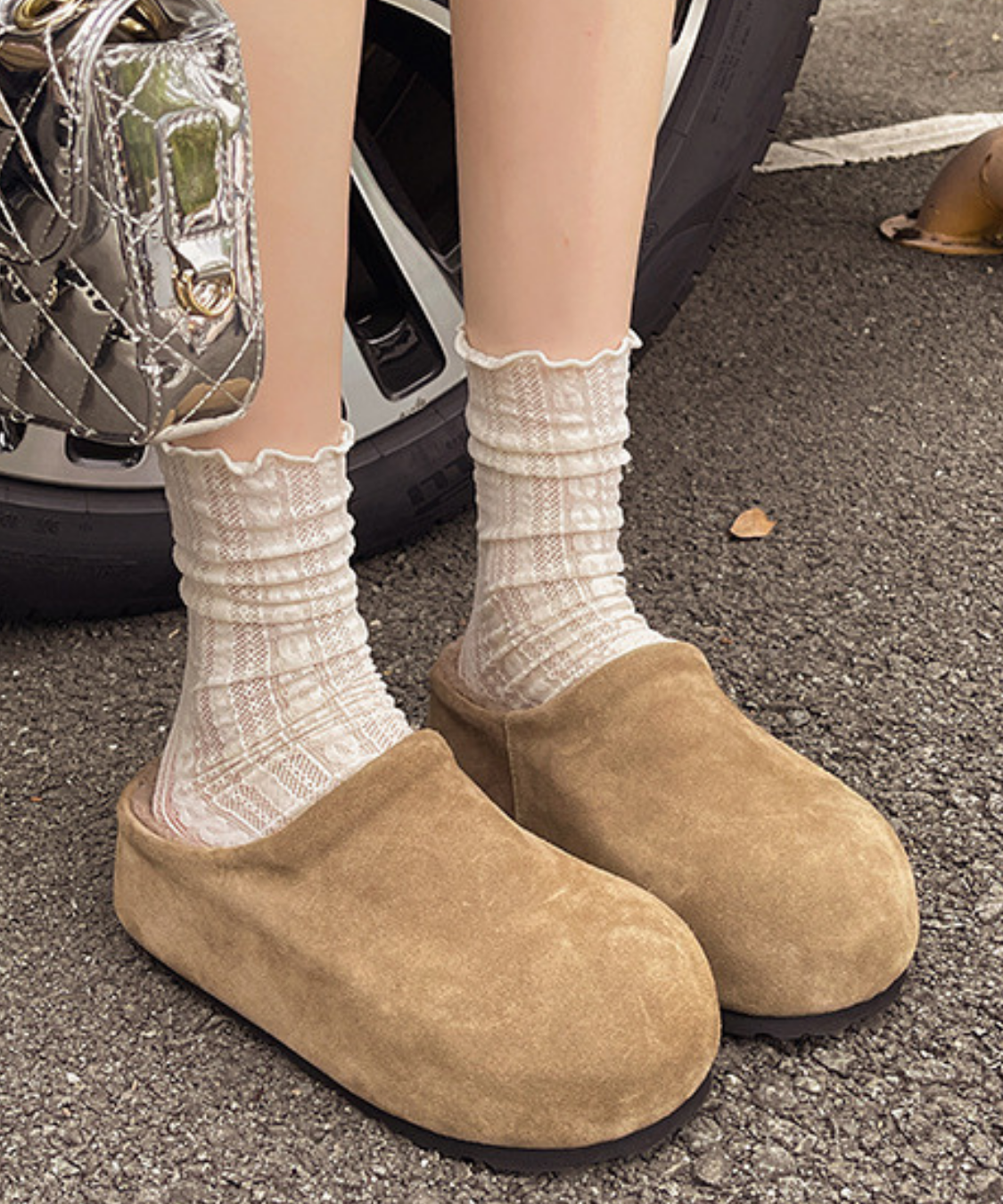 ふわもこ厚底スエード調スリッポン