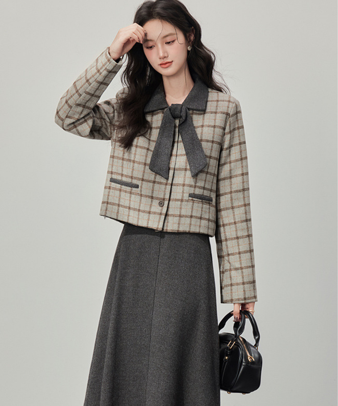 リボンタイチェックジャケット＋スカート 2点セット