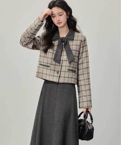 リボンタイチェックジャケット＋スカート 2点セット