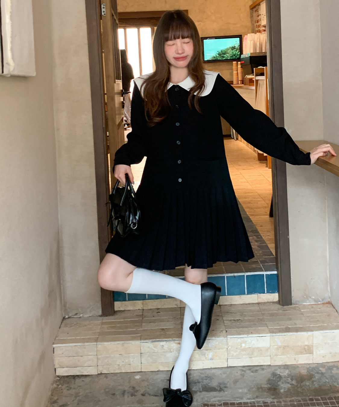 配色セーラーカラープリーツスカートワンピース