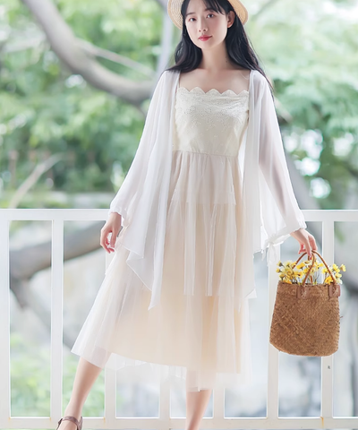 アシンメトリードレープシフォンカーディガン