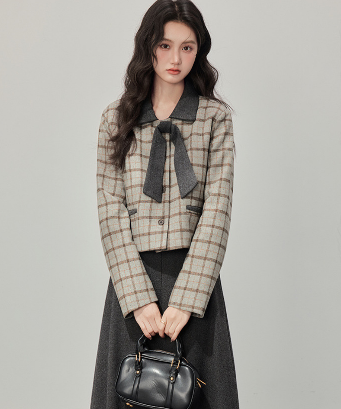 リボンタイチェックジャケット＋スカート 2点セット