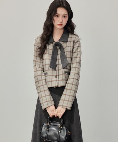 リボンタイチェックジャケット＋スカート 2点セット