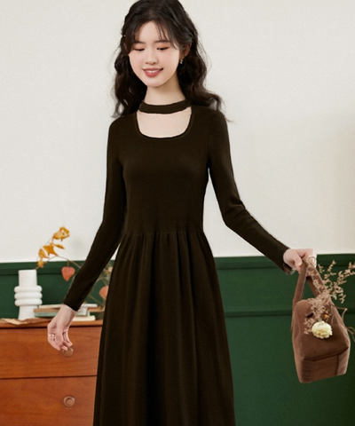 チョーカーデザインリブニットワンピース