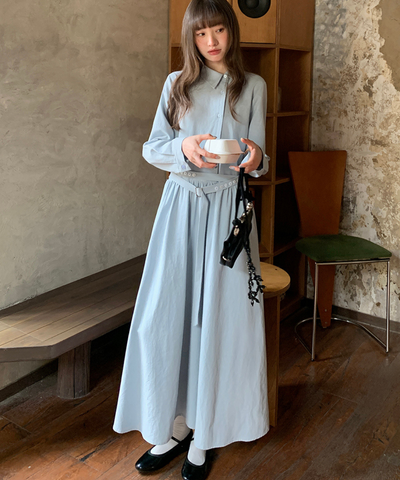 アシンメトリーボタンウエストベルトワンピース