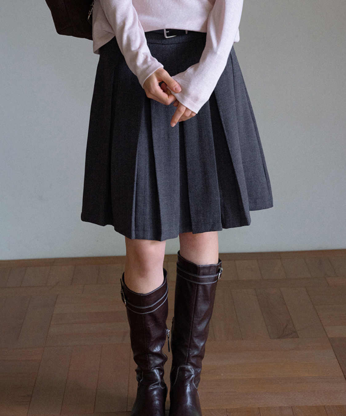 ベルトデザインボックスプリーツスカート