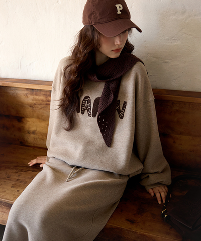 刺繍ロゴスウェット＋ドロストスカート＋フード付きショール 3点セット