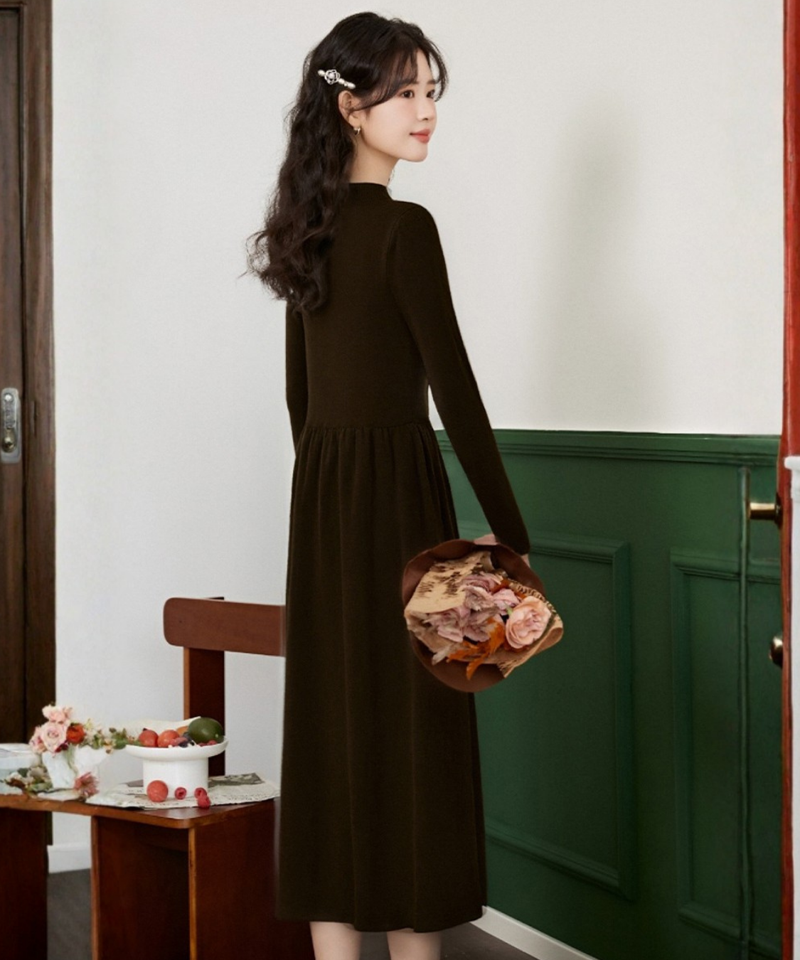 チョーカーデザインリブニットワンピース