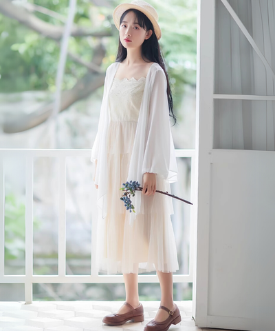 アシンメトリードレープシフォンカーディガン