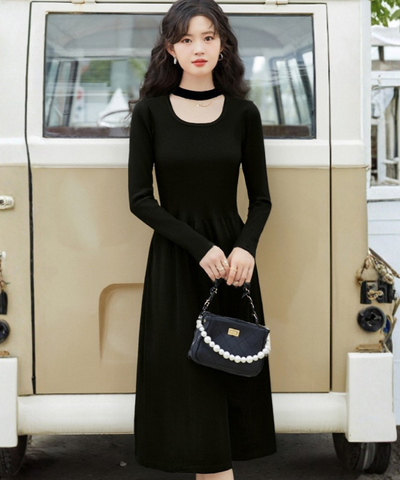 チョーカーデザインリブニットワンピース