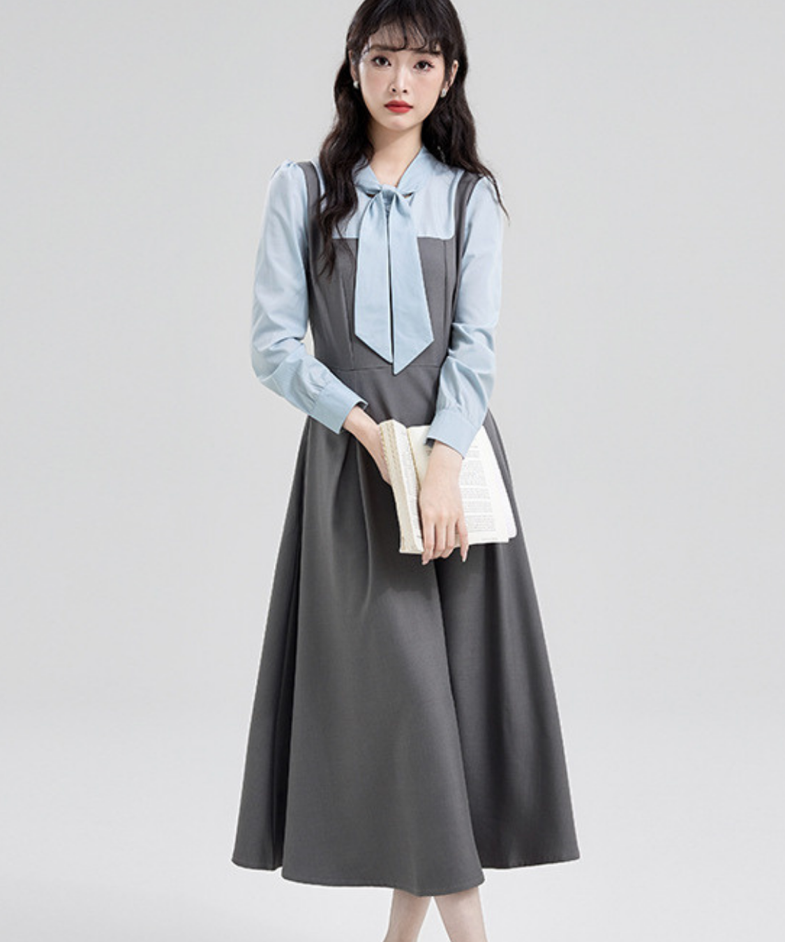 ボウタイブラウス風フェイクジャンスカワンピース