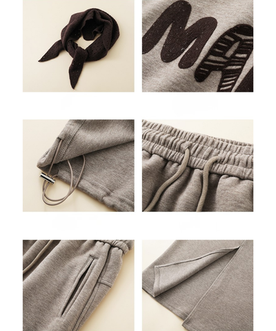 刺繍ロゴスウェット＋ドロストスカート＋フード付きショール 3点セット