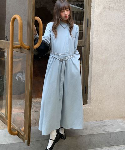 アシンメトリーボタンウエストベルトワンピース