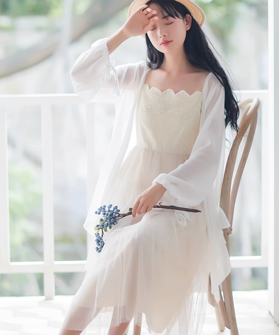 アシンメトリードレープシフォンカーディガン