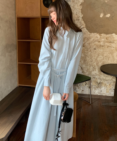 アシンメトリーボタンウエストベルトワンピース