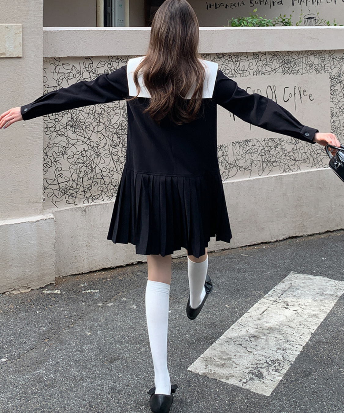 配色セーラーカラープリーツスカートワンピース