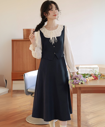 フリルドールカラーレイヤード風ワンピース