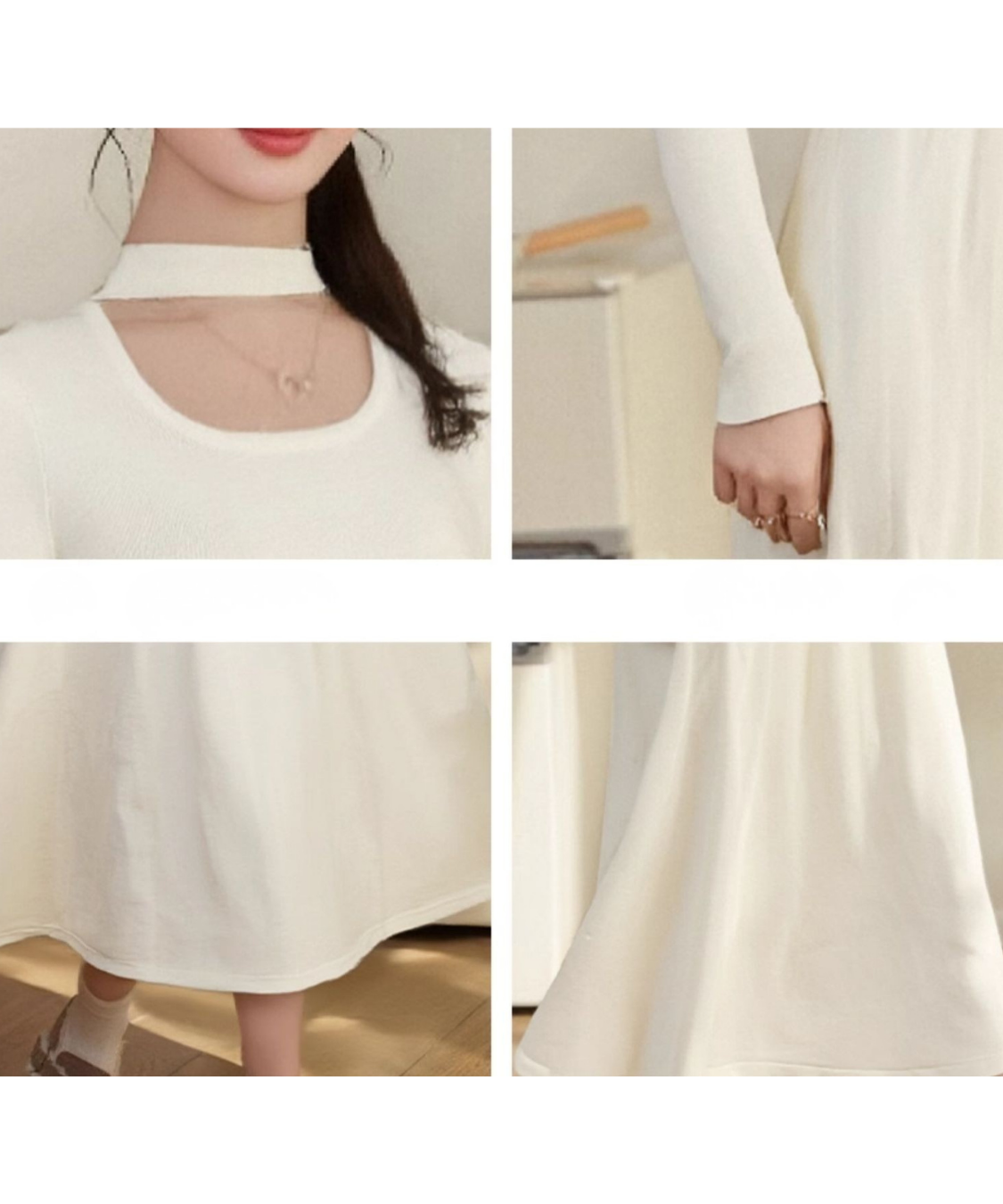 チョーカーデザインリブニットワンピース