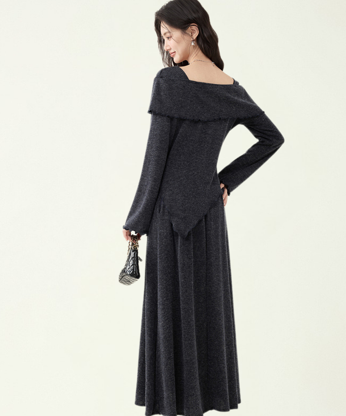 飾りリボン付きアシンメトリートップス＋フレアスカート 2点セット