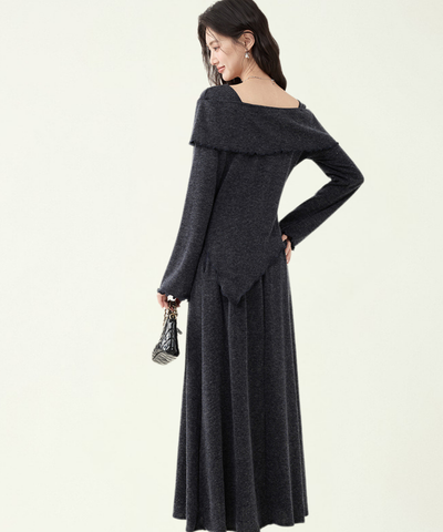 飾りリボン付きアシンメトリートップス＋フレアスカート 2点セット