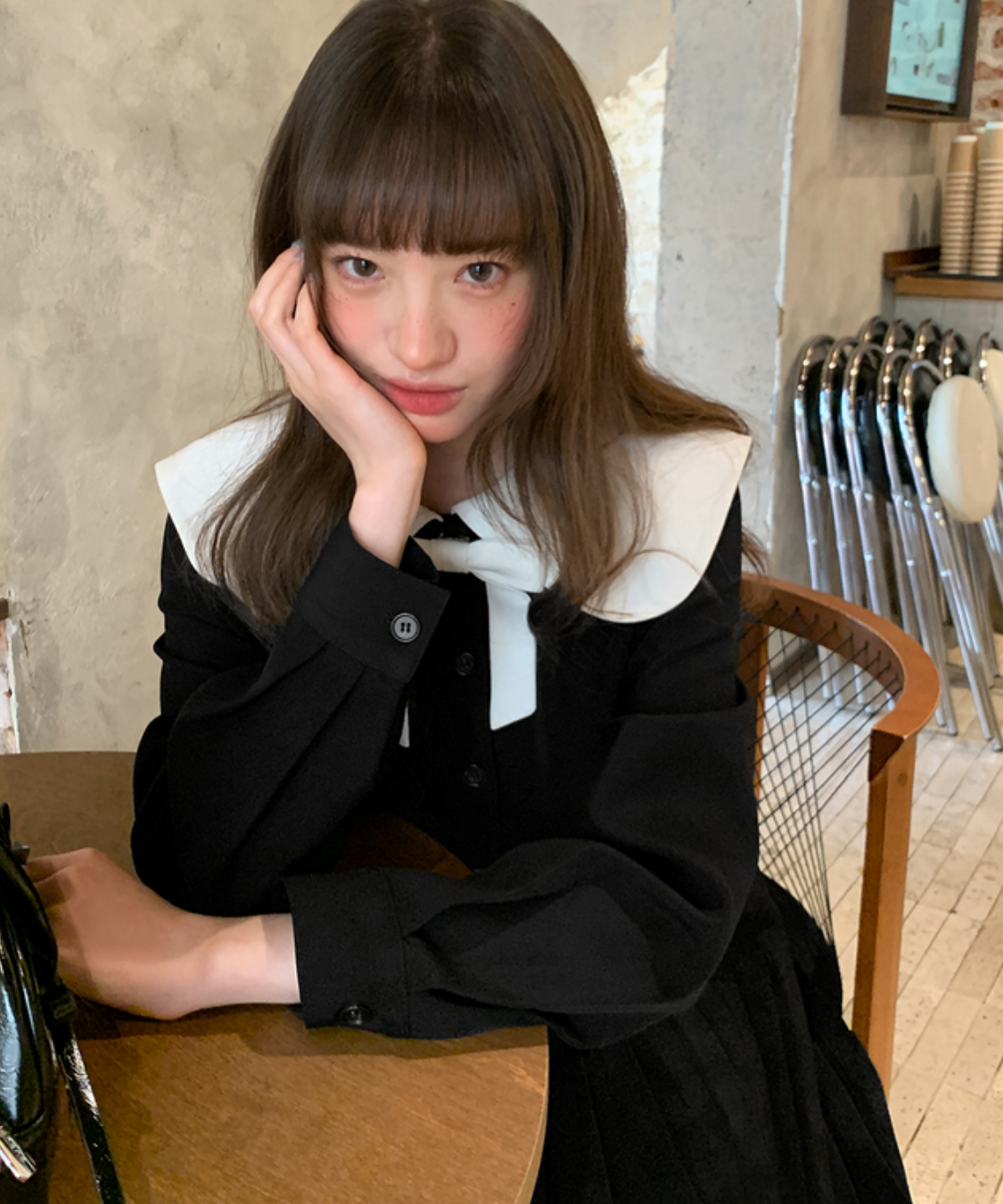 配色セーラーカラープリーツスカートワンピース