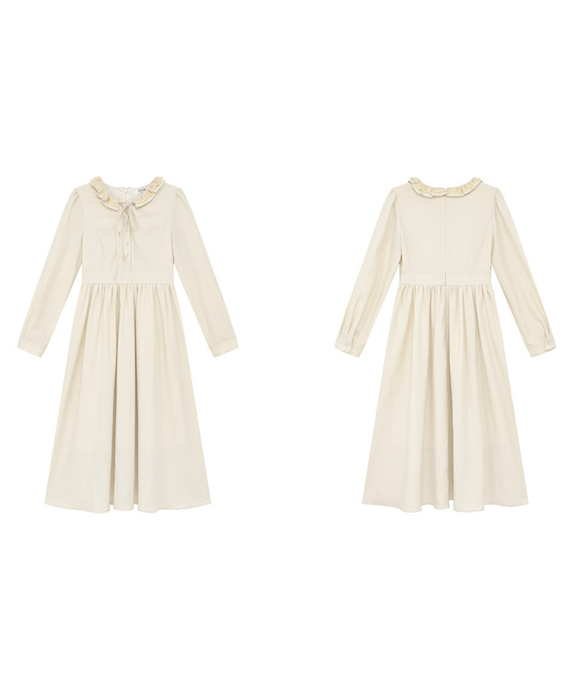 フリル襟リボン付きジャカードワンピース