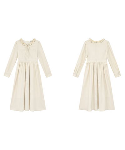 フリル襟リボン付きジャカードワンピース